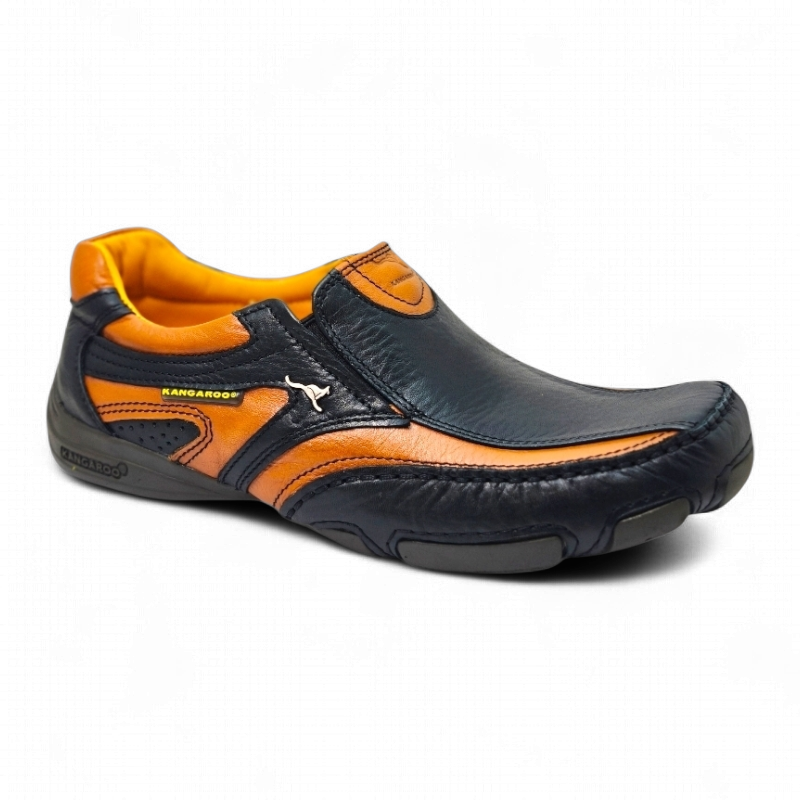 Kangaroo KGR196 Black/Tan Side View of Kangaroo Casual Leather Shoes KGR196 Black/Tan by Jenson Ken Shoes for Life